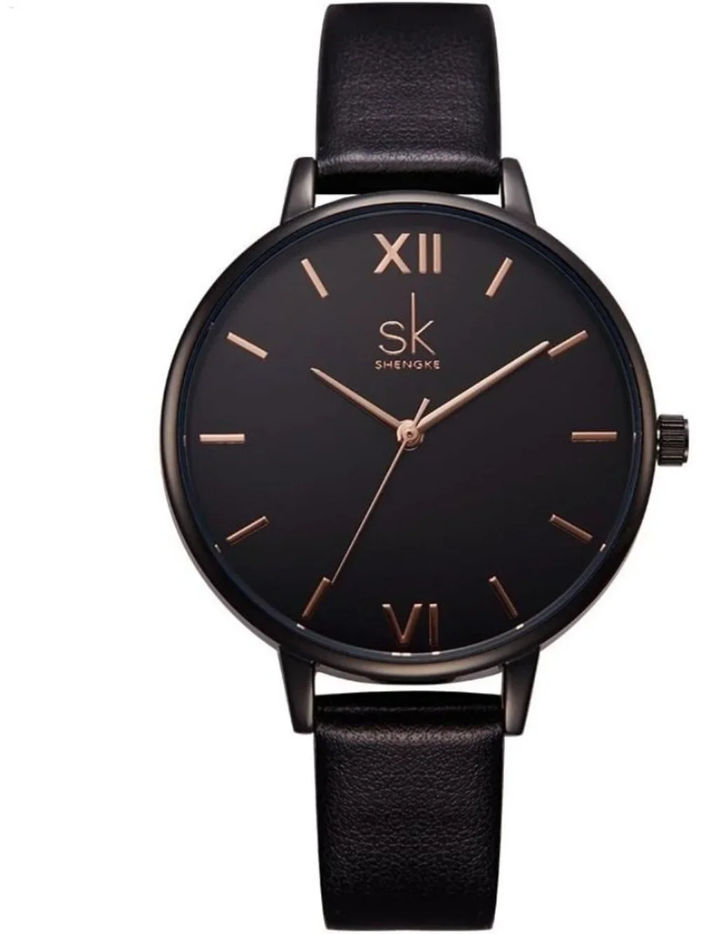 Women's Black Creative Simplicity Genuine Leather Ladies Elegant Wrist Watches